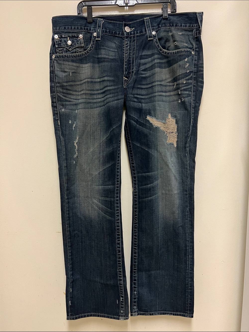 True Religion Distressed Straight Leg Jeans